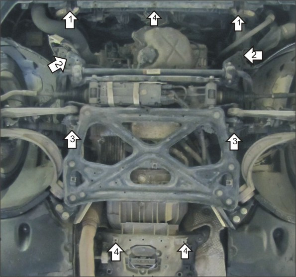 Защита Motodor для Audi A6 2011-2014 (закрывает Двигатель, Коробка переключения передач, Гидроусилитель руля; Сталь 2 мм)