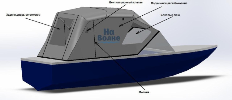 Ходовой тент с дугами на лодку Rusboat 47 (Стандарт)